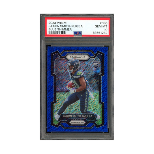 Jaxon Smith-Njigba 2023 Panini Prizm Football Blue Shimmer Prizm Rookie /25 PSA 10