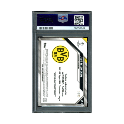 Jude Bellingham 2021-22 Topps Chrome UCL Chrome Auto Blue Wave Refractor /75 PSA 10