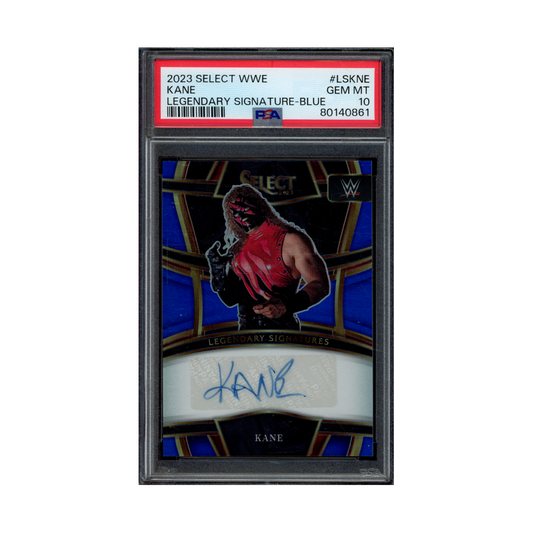 Kane 2023 Panini Select WWE Legendary Signature Auto Blue /49 PSA 10