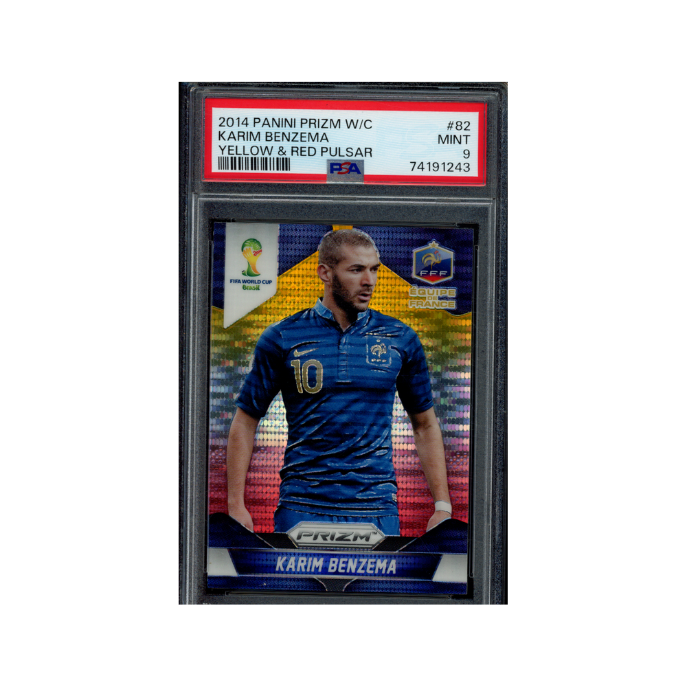 Karim Benzema 2014 Panini Prizm World Cup Yellow & Red Pulsar PSA 9