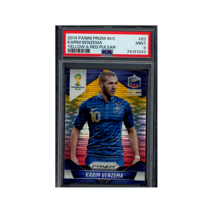 Karim Benzema 2014 Panini Prizm World Cup Yellow & Red Pulsar PSA 9