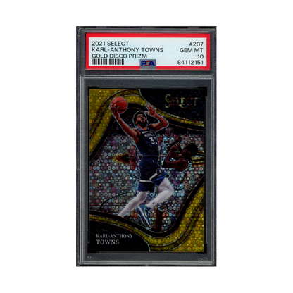 Karl-Anthony Towns 2021 Panini Select Basketball Gold Disco Prizm Courtside /10 PSA 10