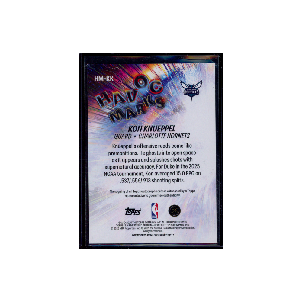 Kon Knueppel 2025 Topps Havoc Marks Rookie Auto