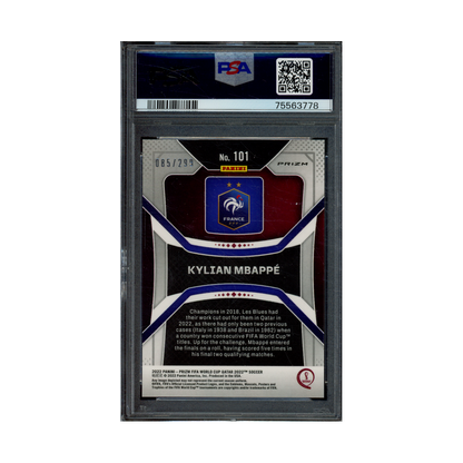 Kylian Mbappe 2022 Panini Prizm World Cup bue Prizm /299 PSA 10