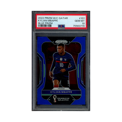 Kylian Mbappe 2022 Panini Prizm World Cup bue Prizm /299 PSA 10