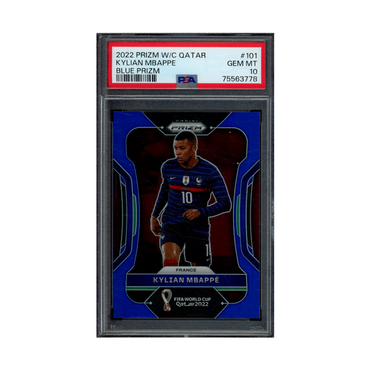 Kylian Mbappe 2022 Panini Prizm World Cup bue Prizm /299 PSA 10