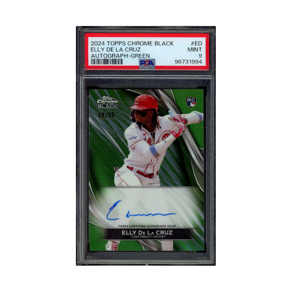 Elly De La Cruz 2024 Topps Chrome Black Rookie Auto Green /99 PSA 9