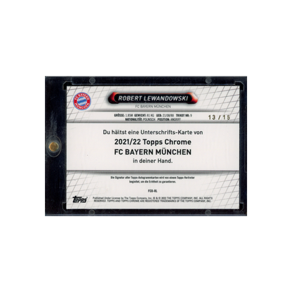 Robert Lewandowski 2021-22 Topps Chrome Auto Black Refractor /15