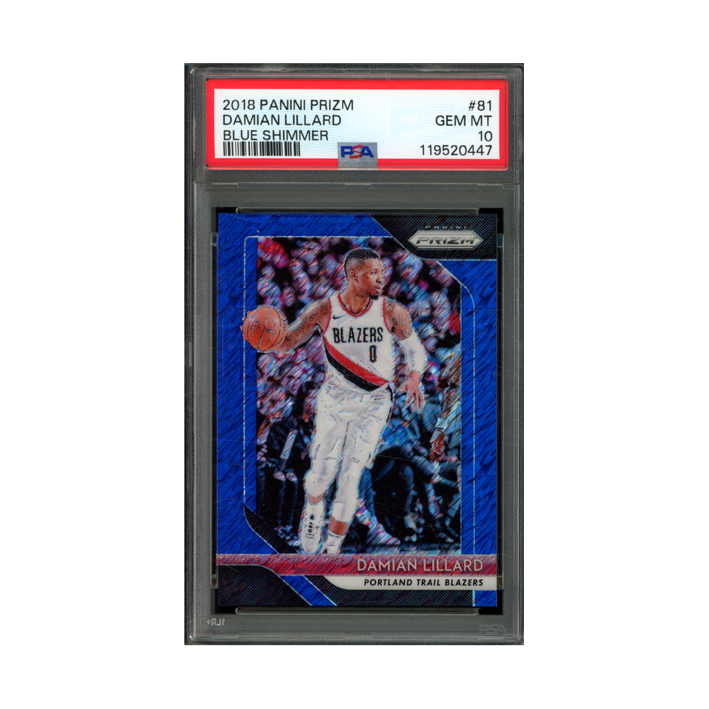 Damian Lillard 2018 Panini Prizm Basketball Blue Shimmer Prizm /7 PSA 10