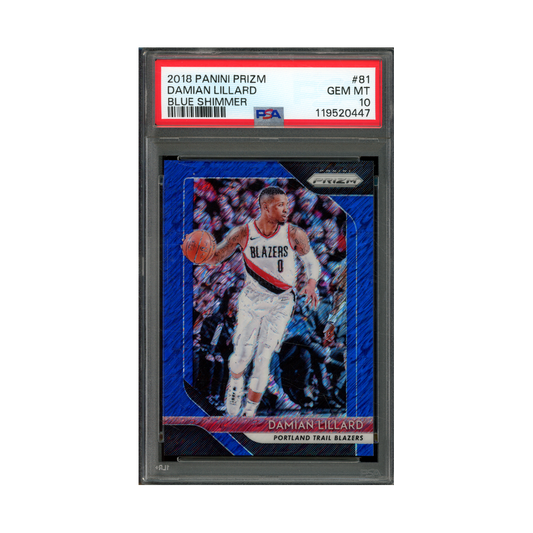 Damian Lillard 2018 Panini Prizm Basketball Blue Shimmer Prizm /7 PSA 10