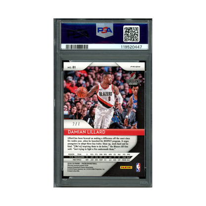 Damian Lillard 2018 Panini Prizm Basketball Blue Shimmer Prizm /7 PSA 10