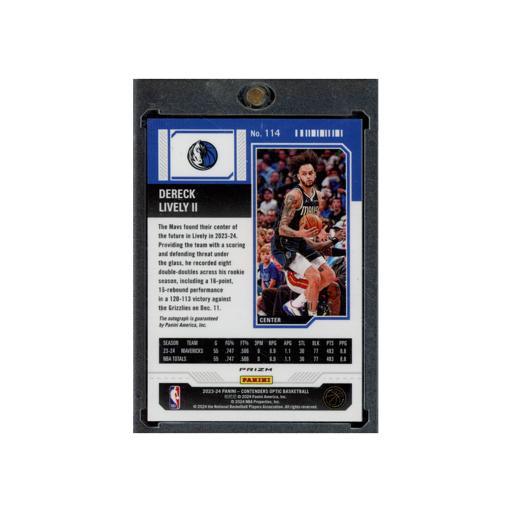 Dereck Lively 2023-24 Panini Contenders Optic Basketball Rookie Ticket Auto Blue /49
