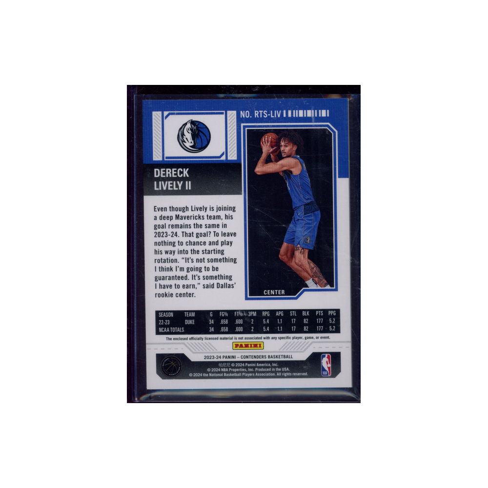 Dereck Lively 2023-24 Panini Contenders Basketball Rookie Ticket Relic