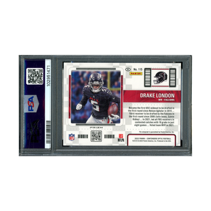 Drake London 2022 Panini Contenders Optic Football Rookie Ticket Variation Auto Red White Blue /13 PSA 8