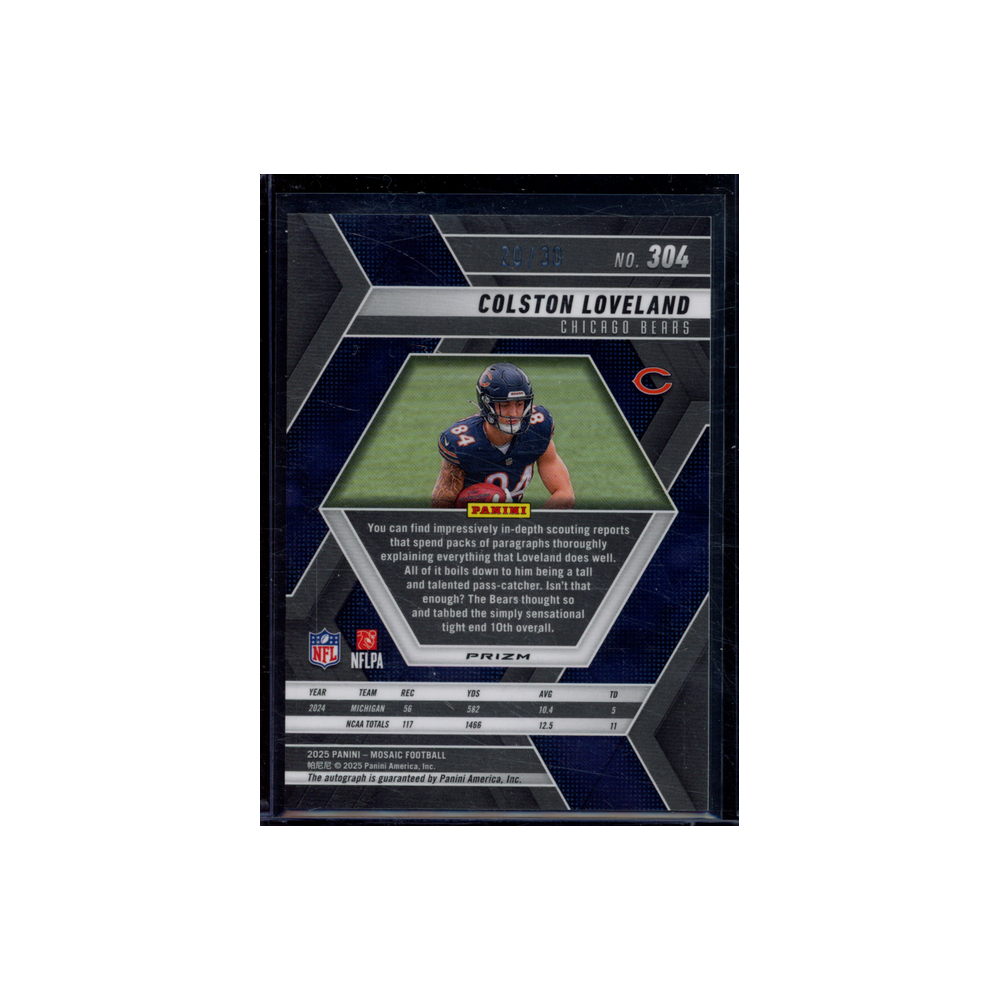 Colstan Loveland 2025 Panini Mosaic Football Rookie Auto Green Spectris /30
