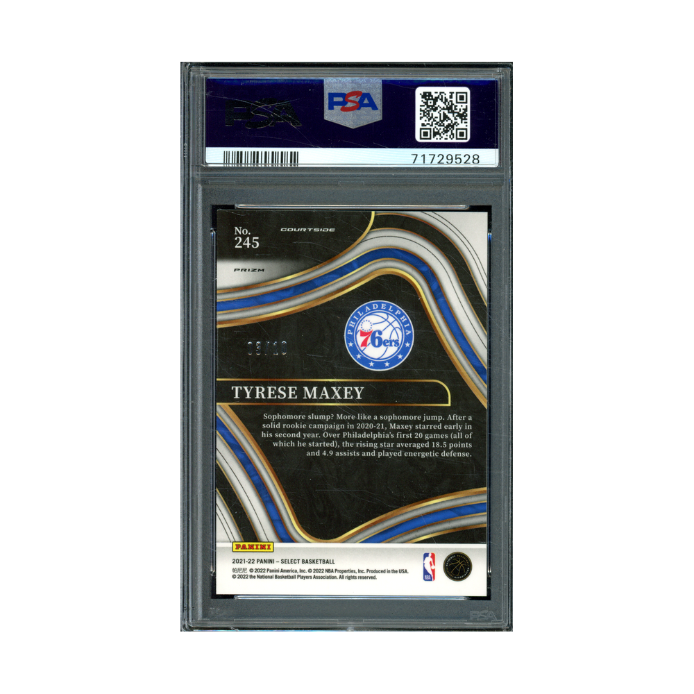 Tyrese Maxey 2021 Panini Select Basketball Gold Disco Prizm Courtside /10 PSA 10