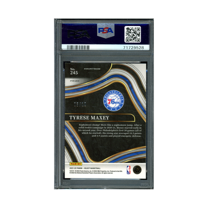 Tyrese Maxey 2021 Panini Select Basketball Gold Disco Prizm Courtside /10 PSA 10