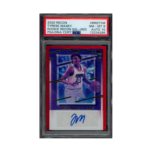 Tyrese Maxey 2020 Panini Recon Basketball Rookie Auto Red /99 PSA 8/10