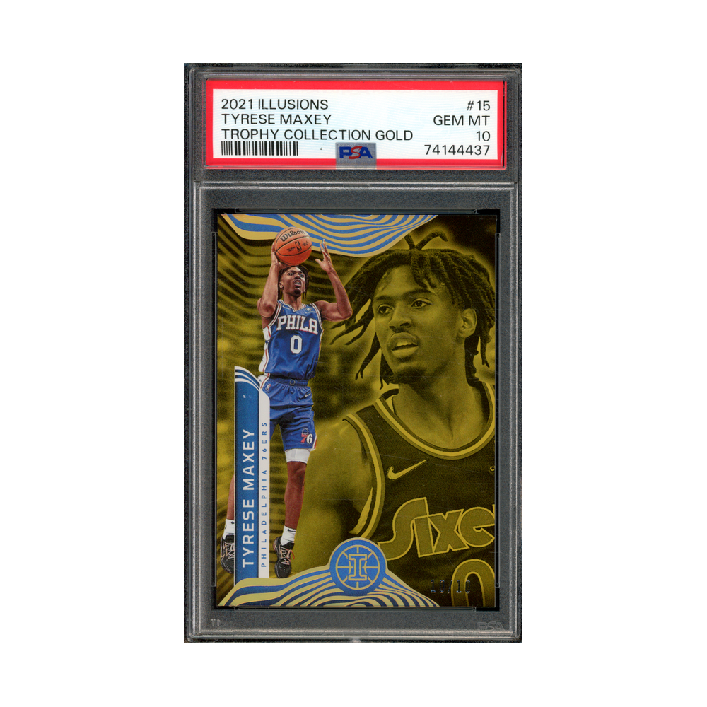 Tyrese Maxey 2021 Panini Illusions Basketball Trophy Collection Gold /10 PSA 10