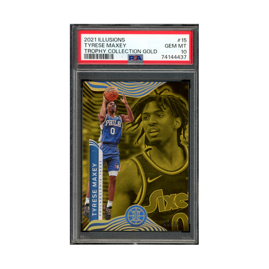 Tyrese Maxey 2021 Panini Illusions Basketball Trophy Collection Gold /10 PSA 10