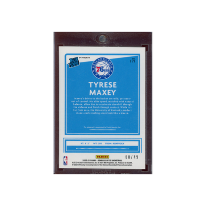 Tyrese Maxey 2020-21 Panini Donruss Optic Basketball Rated Rookie Auto Blue /49