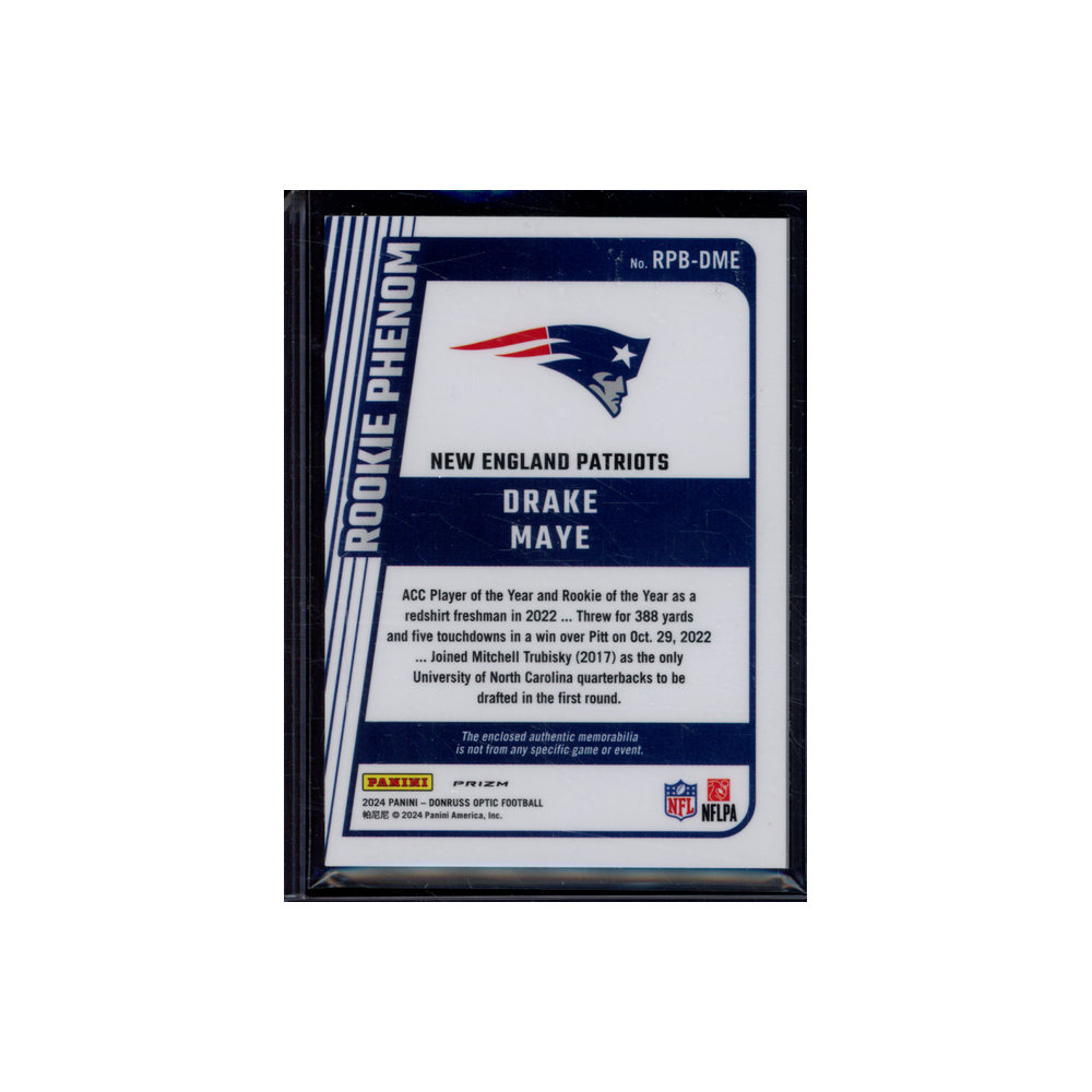 Drake Maye 2024 Panini Donruss Optic Football Rookie Phenom Patch Blue