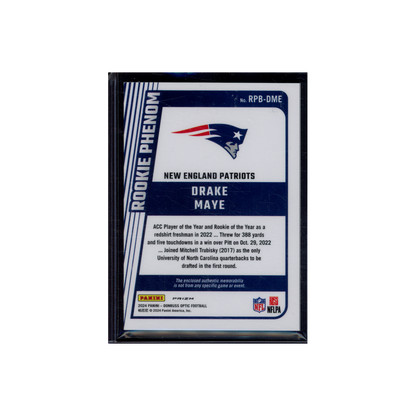 Drake Maye 2024 Panini Donruss Optic Football Rookie Phenom Patch Blue