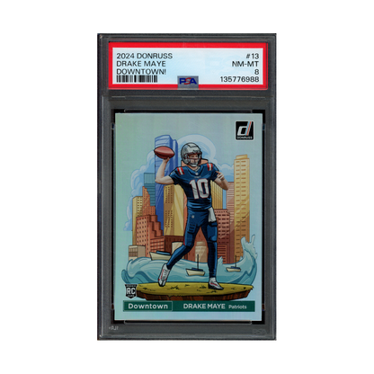 Drake Maye 2024 Panini Donruss Rookie Downtown PSA 8