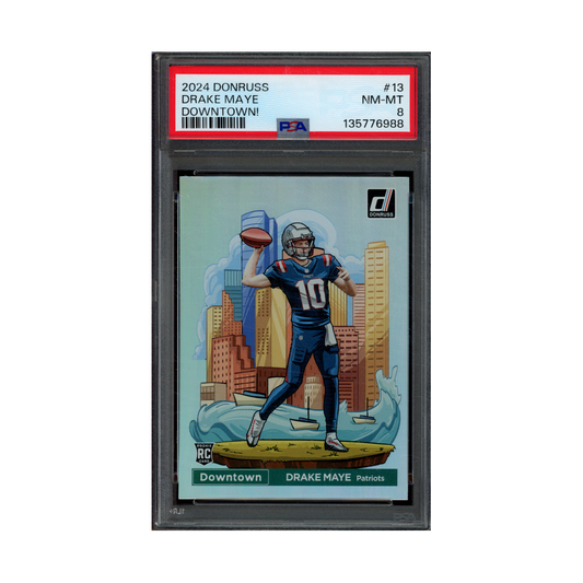 Drake Maye 2024 Panini Donruss Rookie Downtown PSA 8