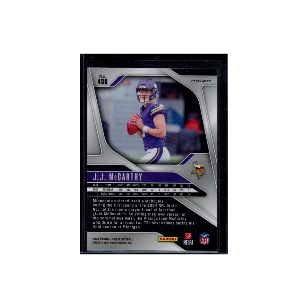 JJ McCarthy 2024 Panini Prizm Football Silver Prizm Rookie