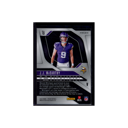 JJ McCarthy 2024 Panini Prizm Football Silver Prizm Variation Rookie