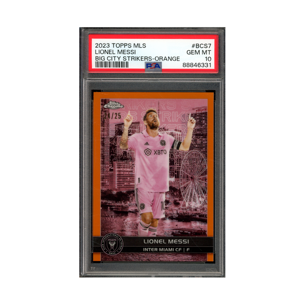 Lionel Messi 2023 Topps MLS Big City Strikers Orange /25 PSA 10