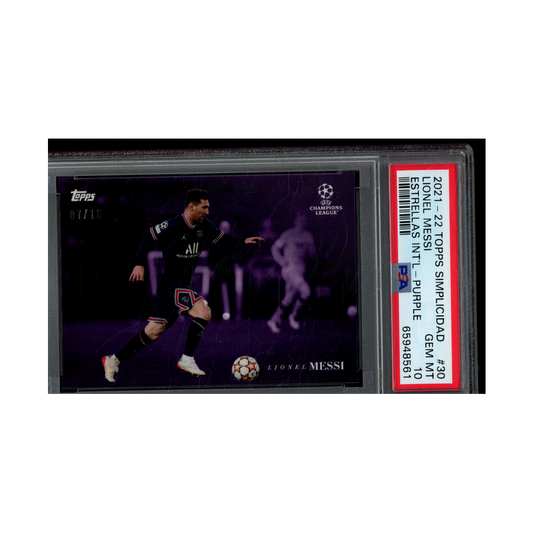 Lionel Messi 2021-22 Topps Simplicidad Estrellas Purple /10 PSA 10