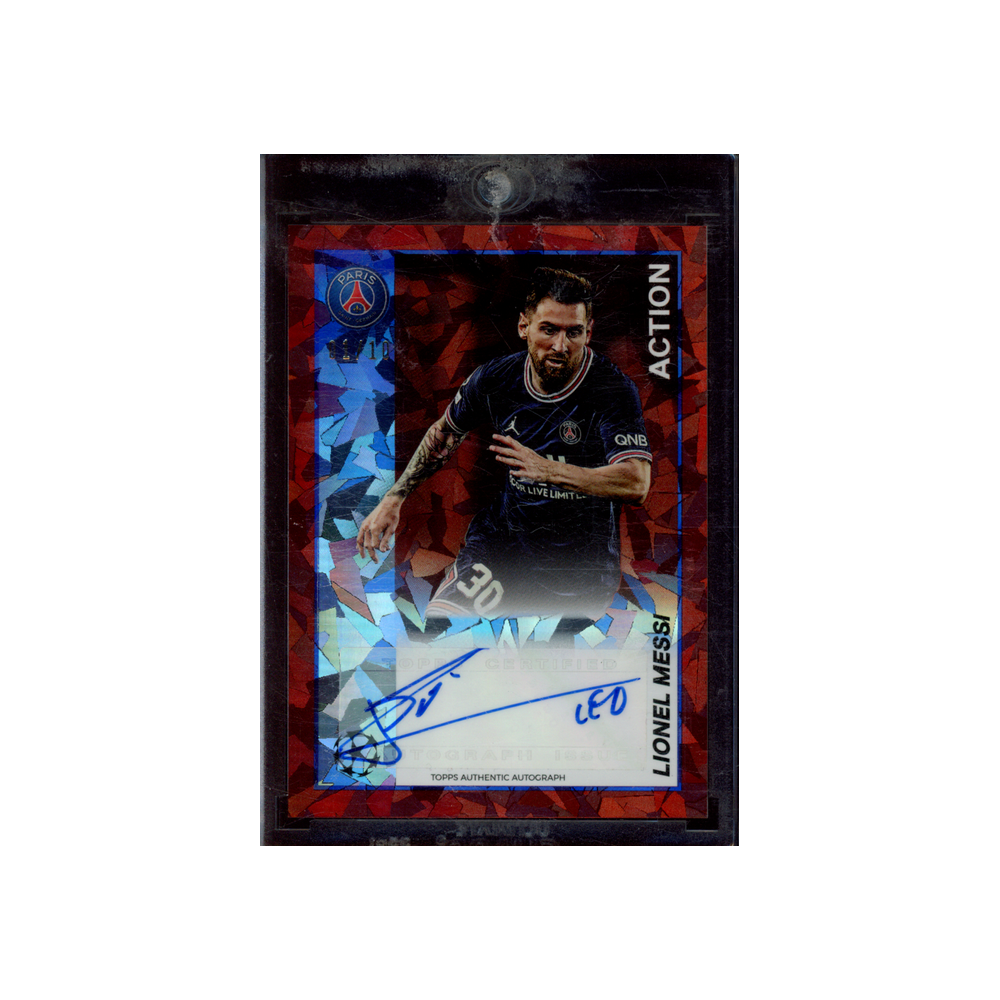 Lionel Messi 2022 Topps Merlin Heritage Action Auto Red Ice /10