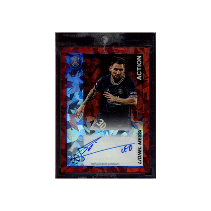 Lionel Messi 2022 Topps Merlin Heritage Action Auto Red Ice /10