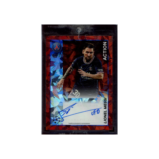 Lionel Messi 2022 Topps Merlin Heritage Action Auto Red Ice /10