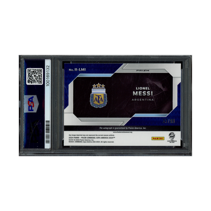 Lionel Messi 2024 Panini Prizm Copa America International Ink Auto /99 PSA 10