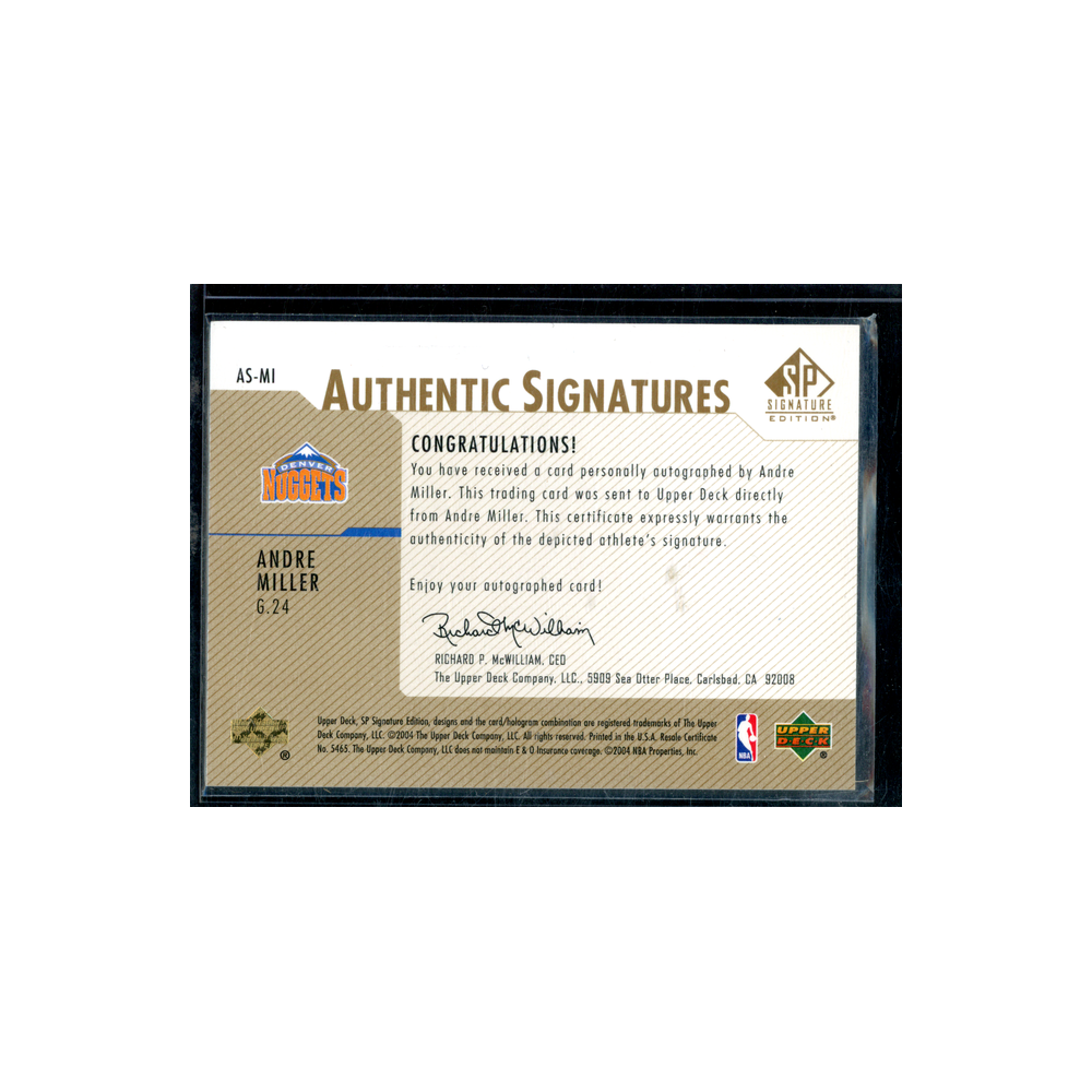 Andre Miller 2004 Upper Deck Authentic Signatures Auto Gold /50