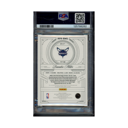 Brandon Miller 2023 Panini National Treasures Basketball Rookie Patch 2009 /99 PSA 9