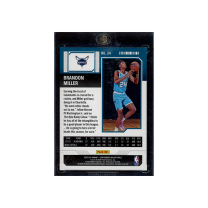 Brandon Miller 2023-24 Panini Contenders Basketball Season Ticket Rookie Cracked Ice /25
