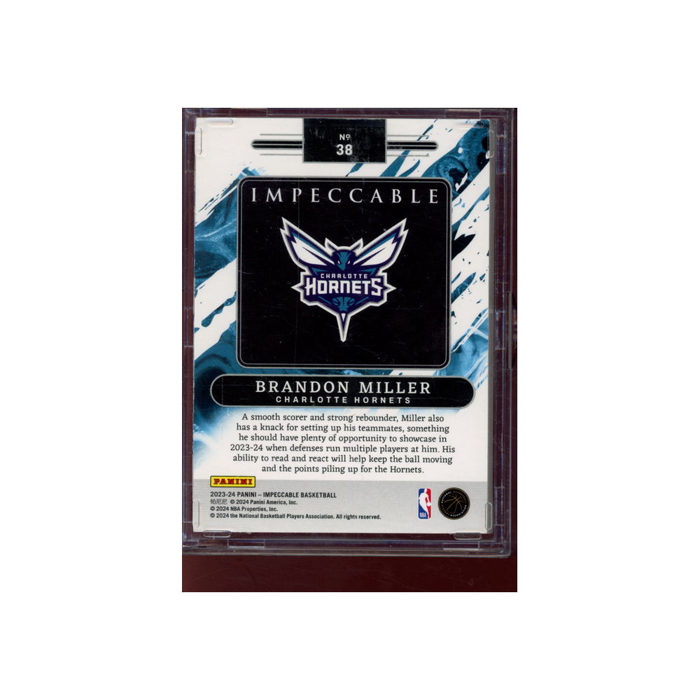 Brandon Miller 2023-24 Panini Impeccable Basketball Silver Bar Rookie /20