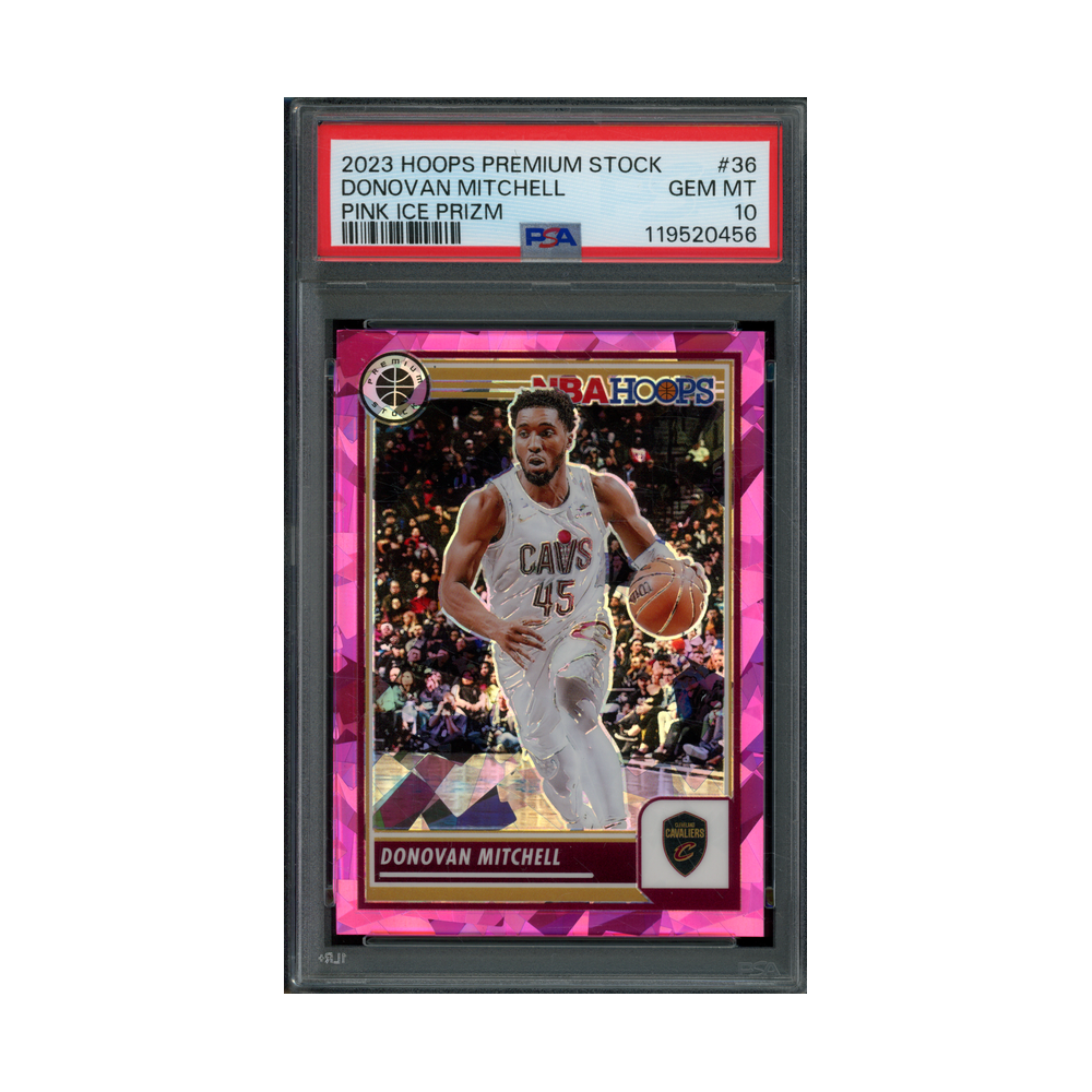 Donovan Mitchell 2023 Panini Hoops Premium Stock Basketball Pink Ice Prizm /35 PSA 10