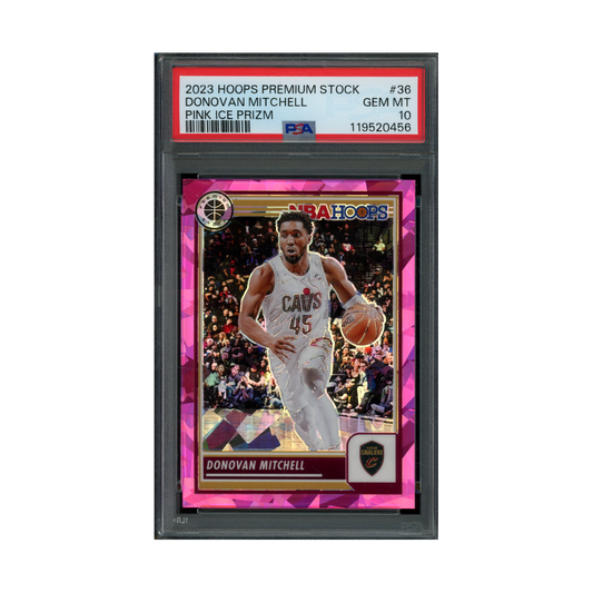Donovan Mitchell 2023 Panini Hoops Premium Stock Basketball Pink Ice Prizm /35 PSA 10