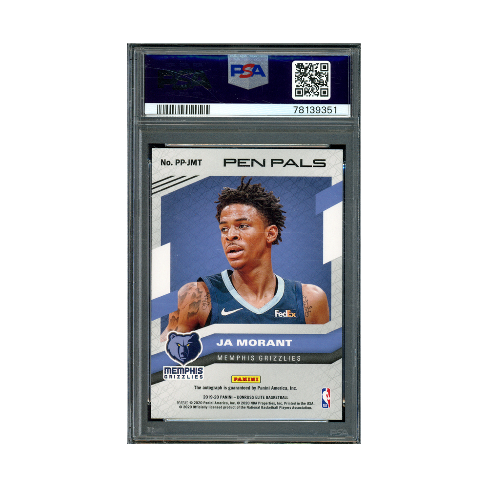Ja Morant 2019 Panini Donruss Elite Basketball Pen Pals Rookie Auto Blue /35 PSA 10/10