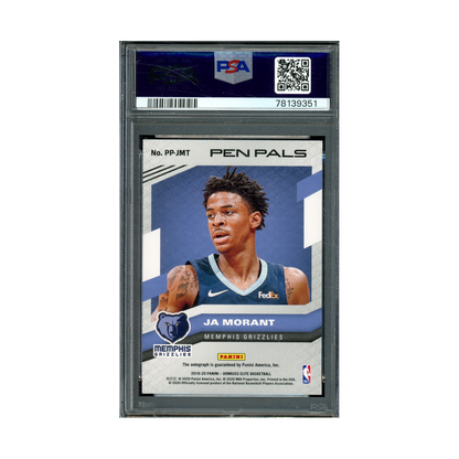 Ja Morant 2019 Panini Donruss Elite Basketball Pen Pals Rookie Auto Blue /35 PSA 10/10