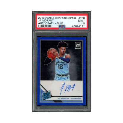 Ja Morant 2019 Panini Donruss Optic Basketball Rated Rookie Auto Blue /49 PSA 9