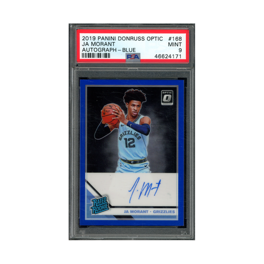 Ja Morant 2019 Panini Donruss Optic Basketball Rated Rookie Auto Blue /49 PSA 9