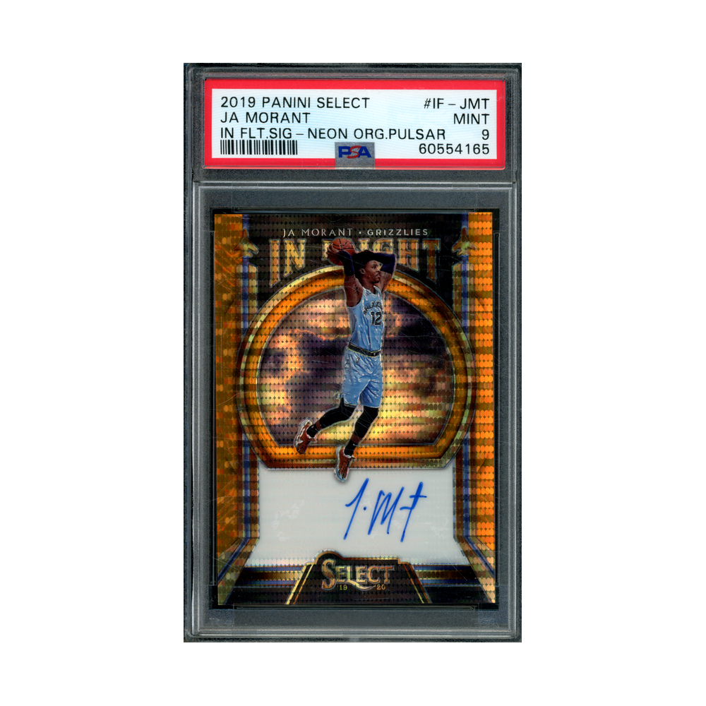 Ja Morant 2019 Panini Select Basketball In Flight Neon Orange Pulsar Rookie Auto /35 PSA 9