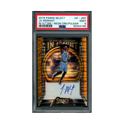 Ja Morant 2019 Panini Select Basketball In Flight Neon Orange Pulsar Rookie Auto /35 PSA 9