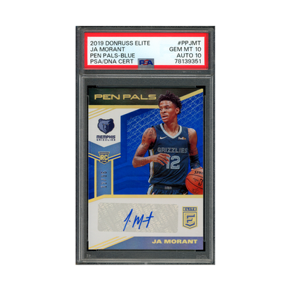Ja Morant 2019 Panini Donruss Elite Basketball Pen Pals Rookie Auto Blue /35 PSA 10/10